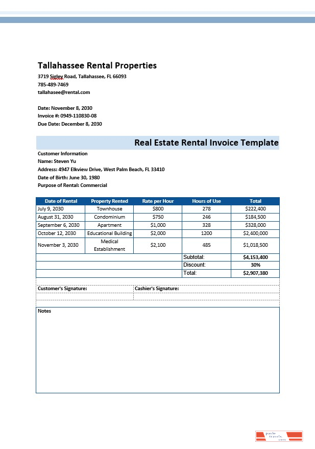 Real Estate Rental Invoice Template PSD template